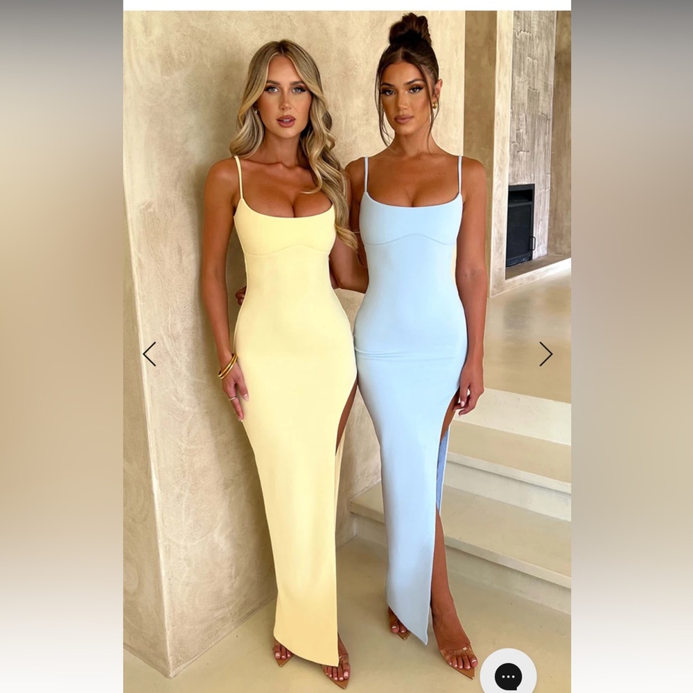 Blue Maxi Bodycon Dress with Slit for Wedding Guest